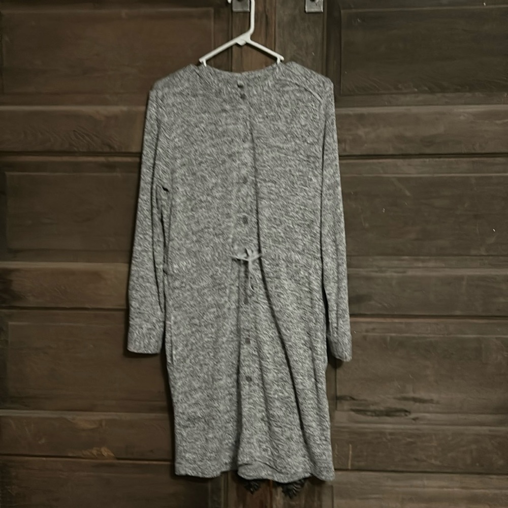 Lou &‎ Grey Button Down Soft Long Sleeve Dress with Tie Waist - Grey - Medium